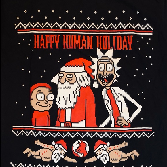 Rick & Morty Happy Human Holiday Christmas T Shirt Small New Adult Swim - Picture 3 of 4